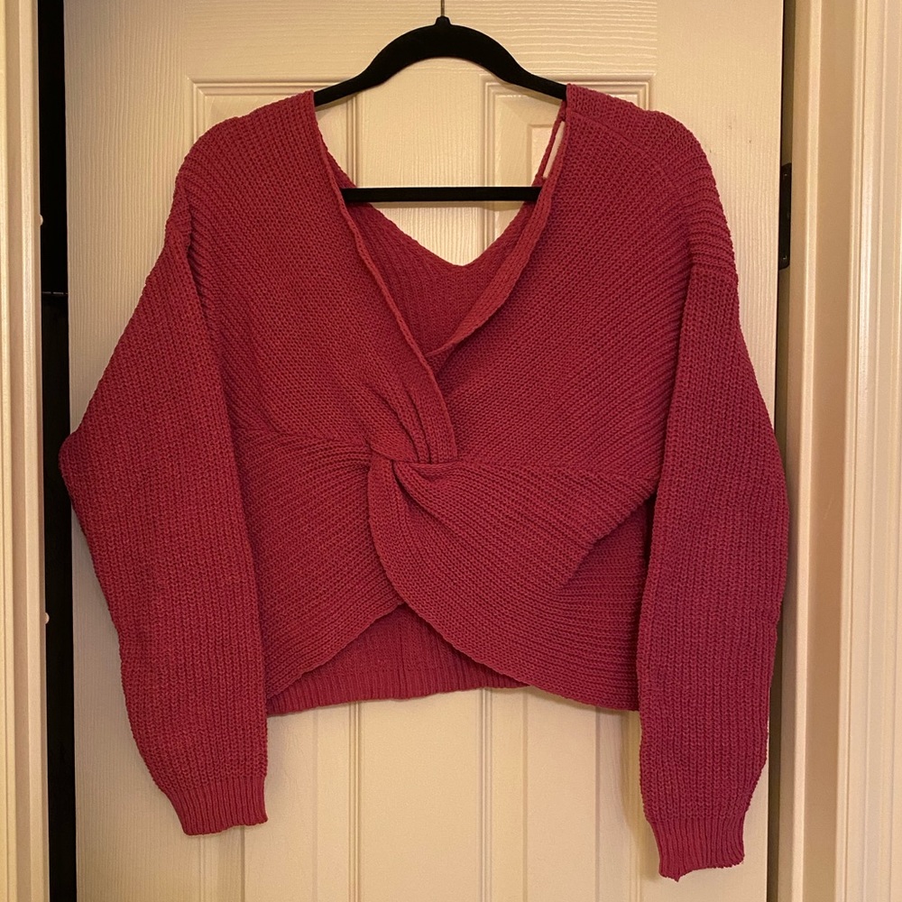 Twist Front Cropped Sweater